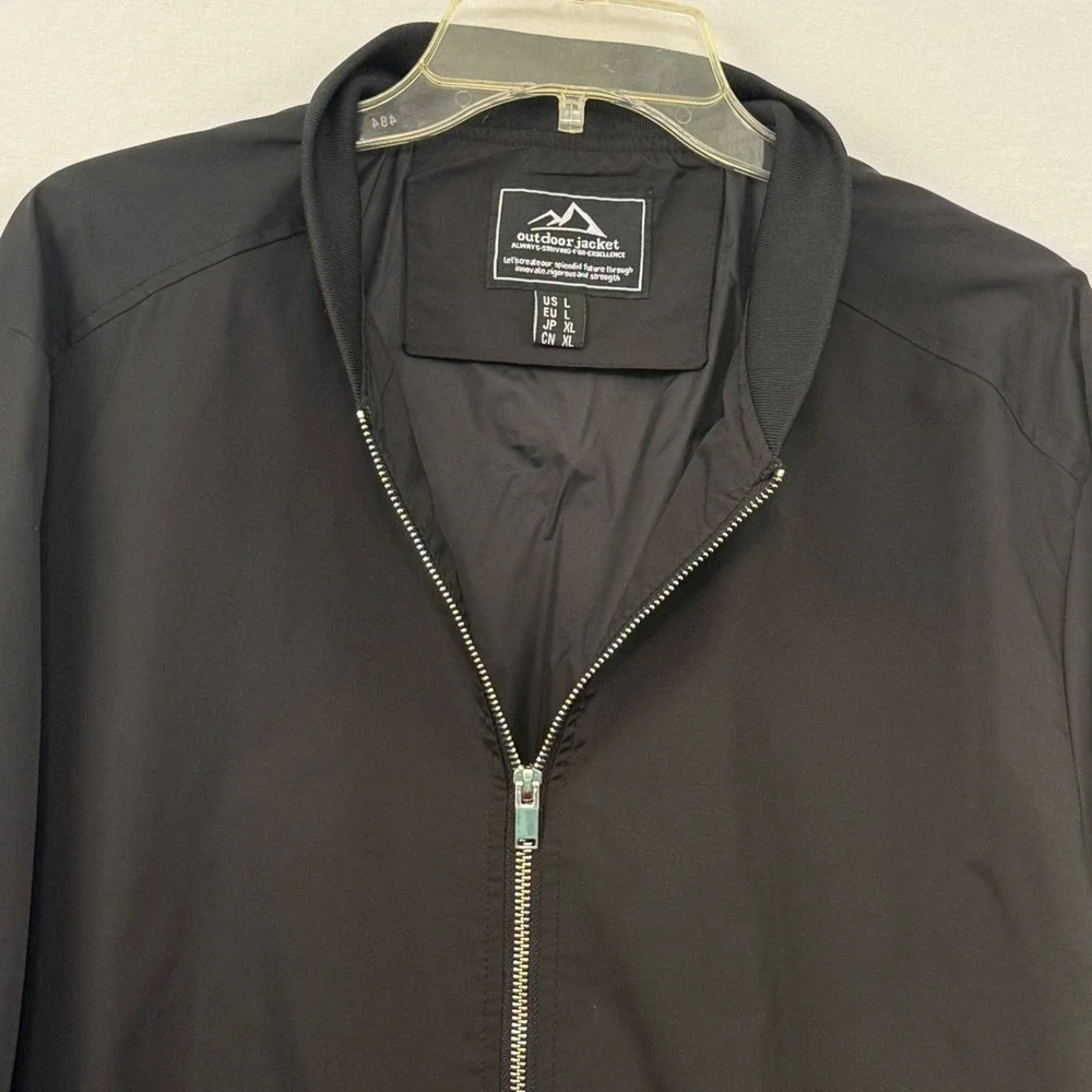 Men's Black Bomber Jacket Lightweight Zip Up Casual Outdoor Coat size Large